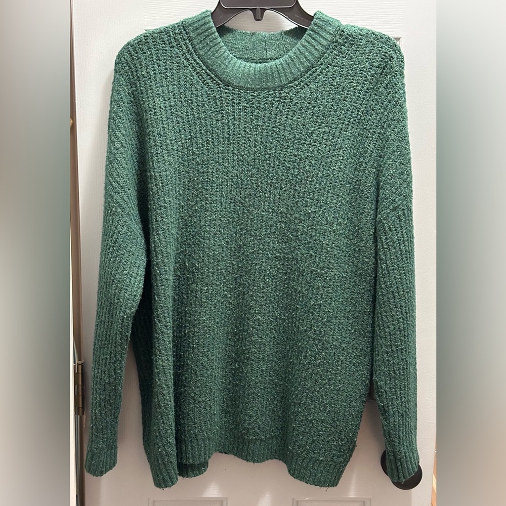 American Eagle Women’s Dark Emerald Green Slouchy Knit Crewneck Sweater Small